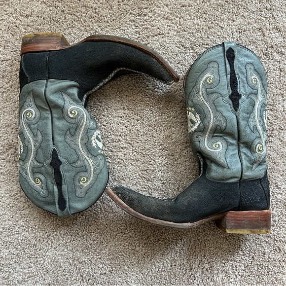 El General 1901 Exotic Stingray Leather Blue Black Embroidered Cowboy Boots 9.5 - Picture 3 of 12